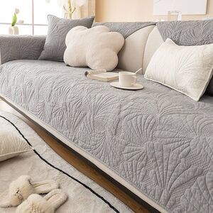 Funny Fuzzy Couch Cover Blue-Grey Quilted Sofa Protector Grip Back 28.5"x84.5"